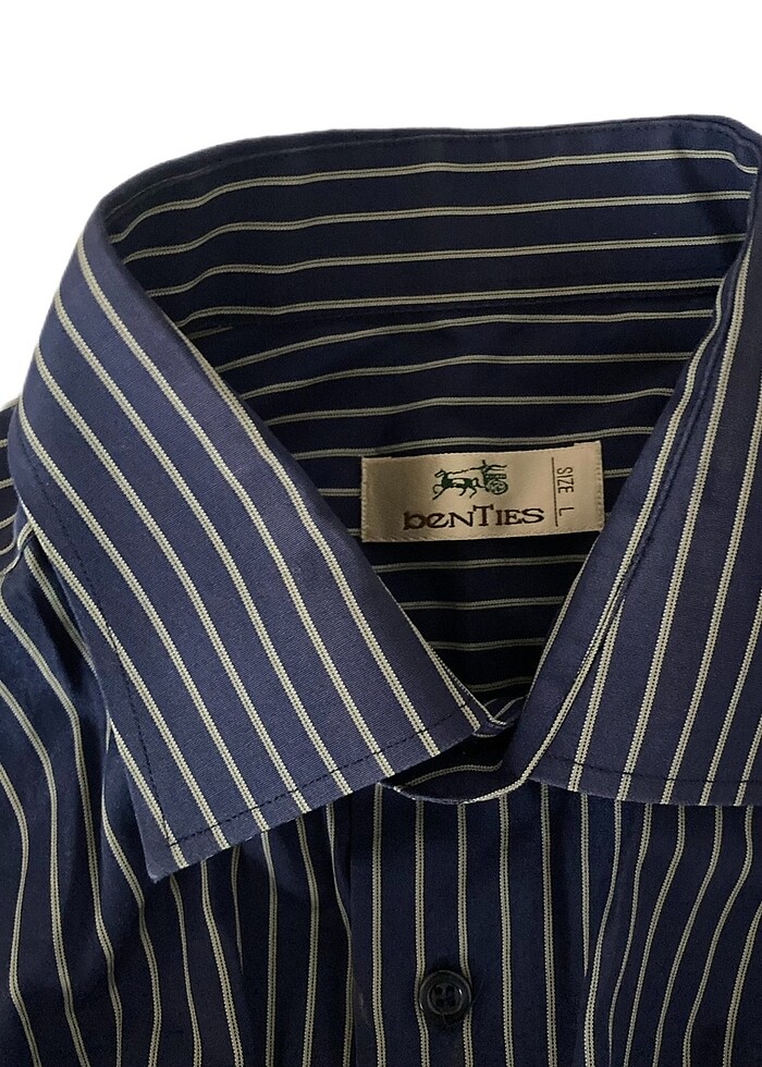 Lacivert Çizgili Oversize Vintage Gömlek - Görsel 3