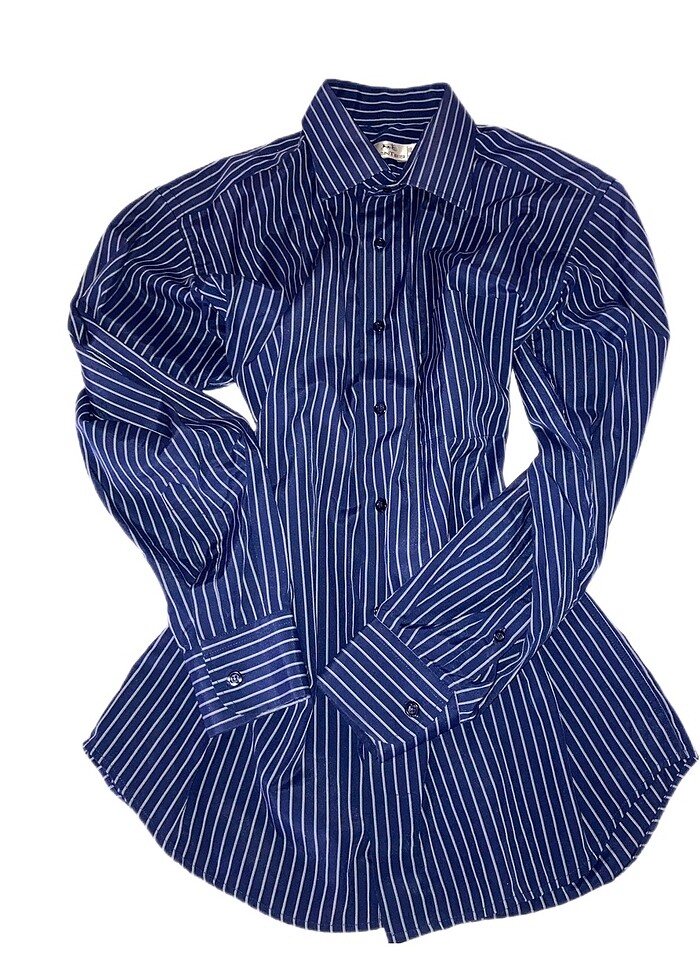 Lacivert Çizgili Oversize Vintage Gömlek - Görsel 5