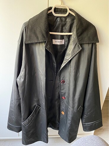 Vintage Deri Görünümlü Oversize Ceket