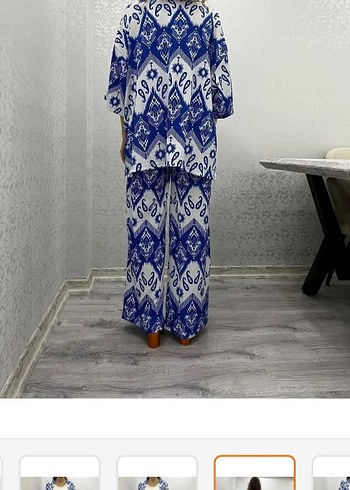 Trendyol & Milla Bohem Mavi Batik Desenli Salaş Kadın Pantolon Ve Kimono Takım