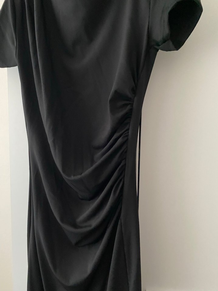 Drapeli Siyah Uzun Kadın Elbise - Görsel 3