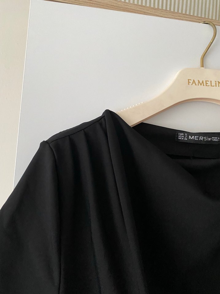 Drapeli Siyah Uzun Kadın Elbise - Görsel 2