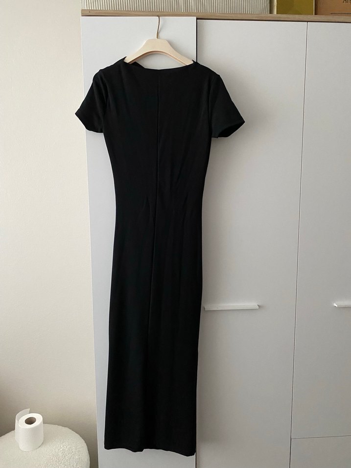 Drapeli Siyah Uzun Kadın Elbise - Görsel 4