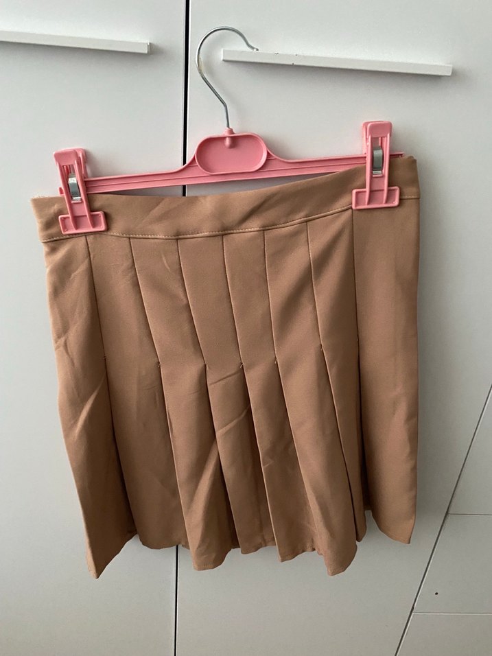 Bej Pilili Midi Mini Etek - Görsel 2