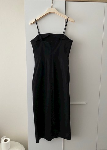 İnce Askılı Siyah Midi Elbise - Görsel 4