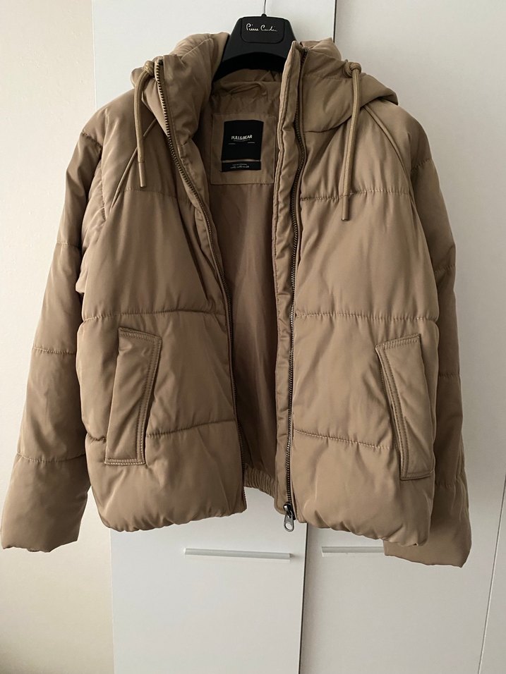 Pull and Bear Bej Kapüşonlu Fermuarlı Kadın Mont - Görsel 2