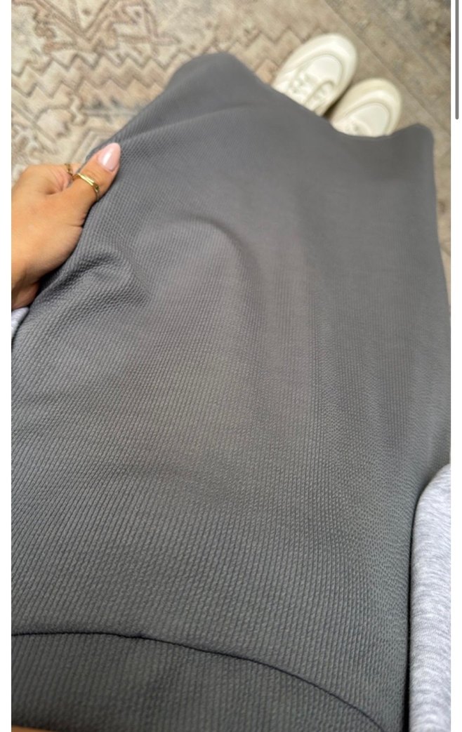 Gri Midi Pamuklu Salaş Kadın Etek - Görsel 2