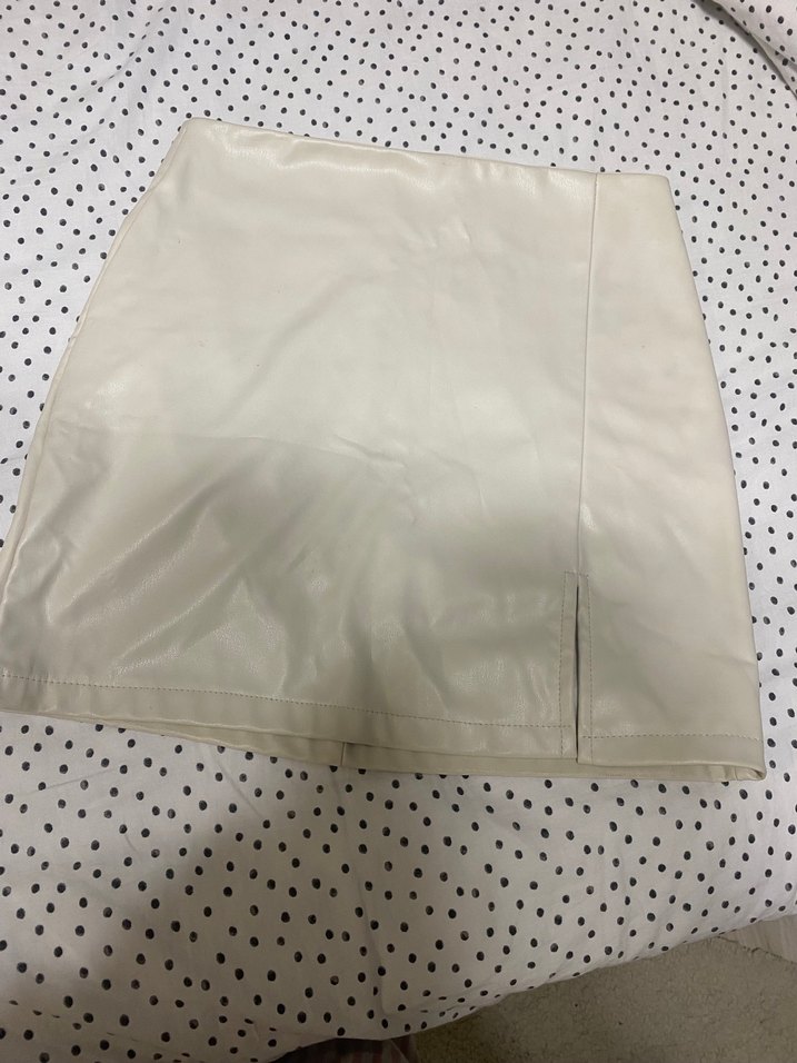 Fermuarlı Beyaz Mini deri Etek - Görsel 2
