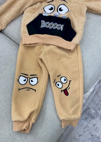 Kahverengi Peluş Kapüşonlu Bebek Takımı - Görsel 4