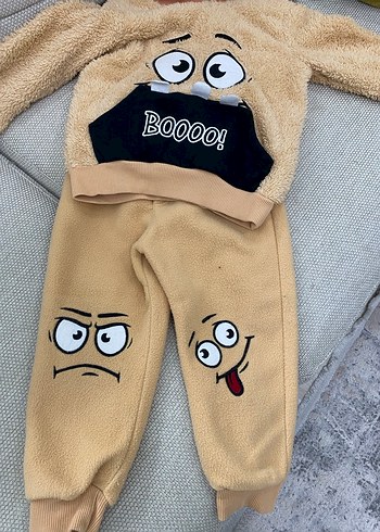 Kahverengi Peluş Kapüşonlu Bebek Takımı - Görsel 3