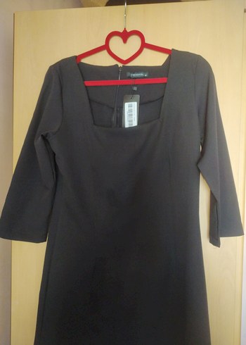 Siyah Kare Yaka Midi Boy Elbise - Görsel 2