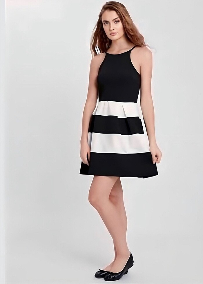 LCW Siyah Beyaz Elbise - Görsel 2