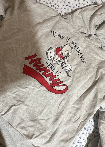 Gri Nakışlı Kapüşonlu Kadın Sweatshirt - Görsel 4