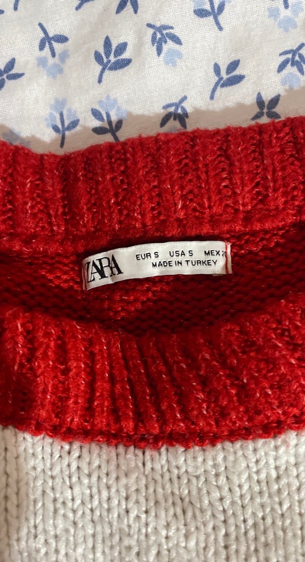 Kırmızı Beyaz Çizgili Kadın Triko Kazak - Görsel 2