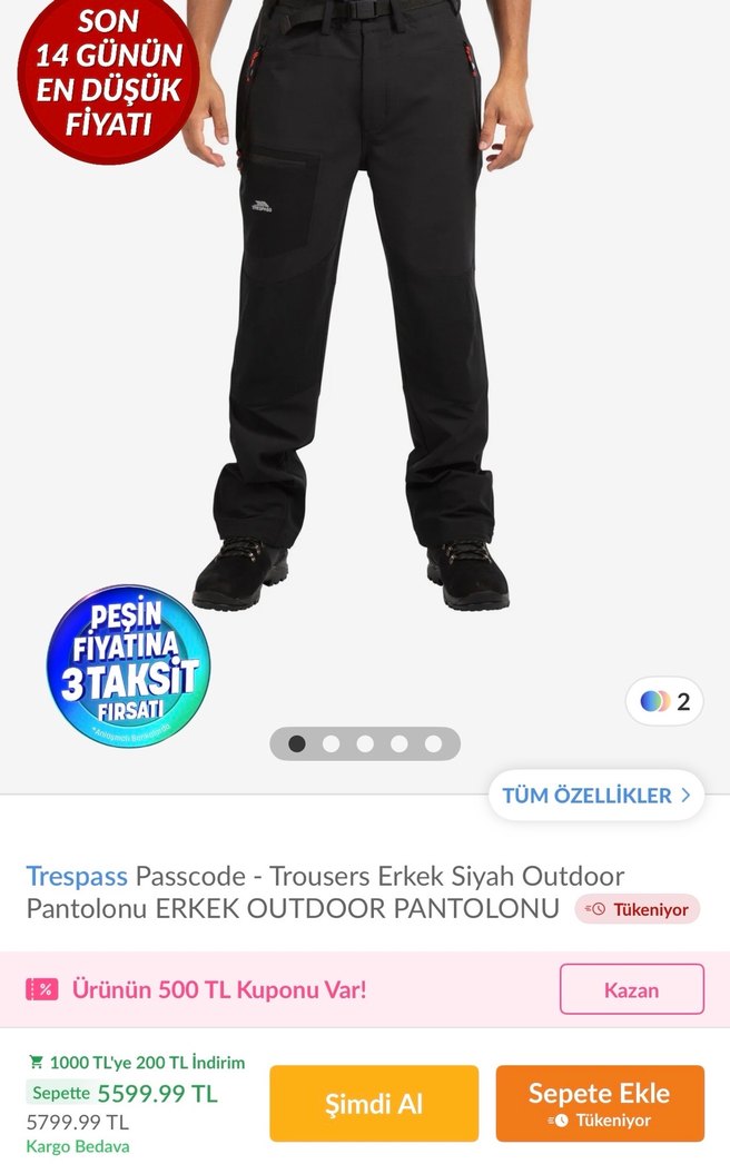 Kemerli Siyah Erkek Spor Pantolon - Görsel 4