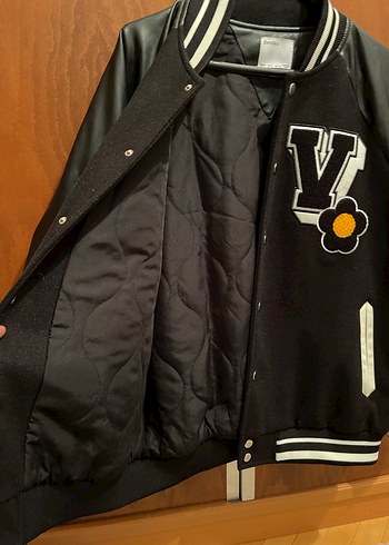 Düğmeli Siyah Deri Bomber Ceket - Görsel 4