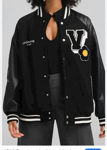 Düğmeli Siyah Deri Bomber Ceket - Görsel 2