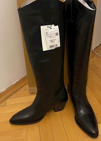 Kadın Siyah Deri Diz Boyu Çizme - Görsel 7