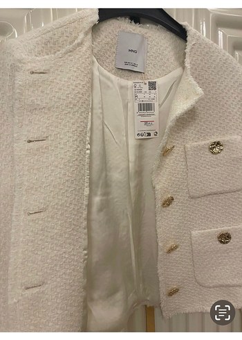 Düğmeli Beyaz Midi Kadın Ceket - Görsel 8