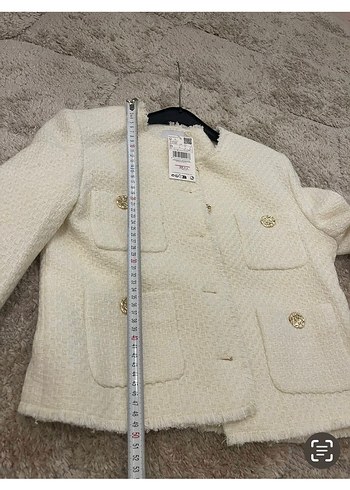 Düğmeli Beyaz Midi Kadın Ceket - Görsel 5