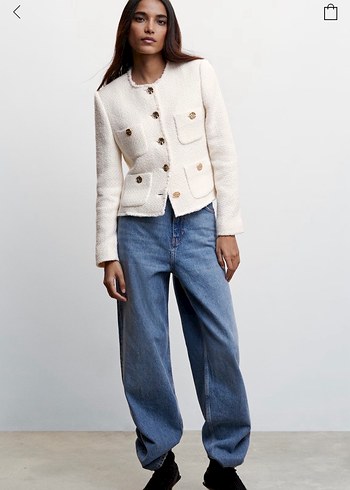 Düğmeli Beyaz Midi Kadın Ceket - Görsel 2