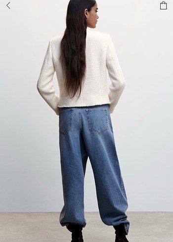 Düğmeli Beyaz Midi Kadın Ceket - Görsel 3