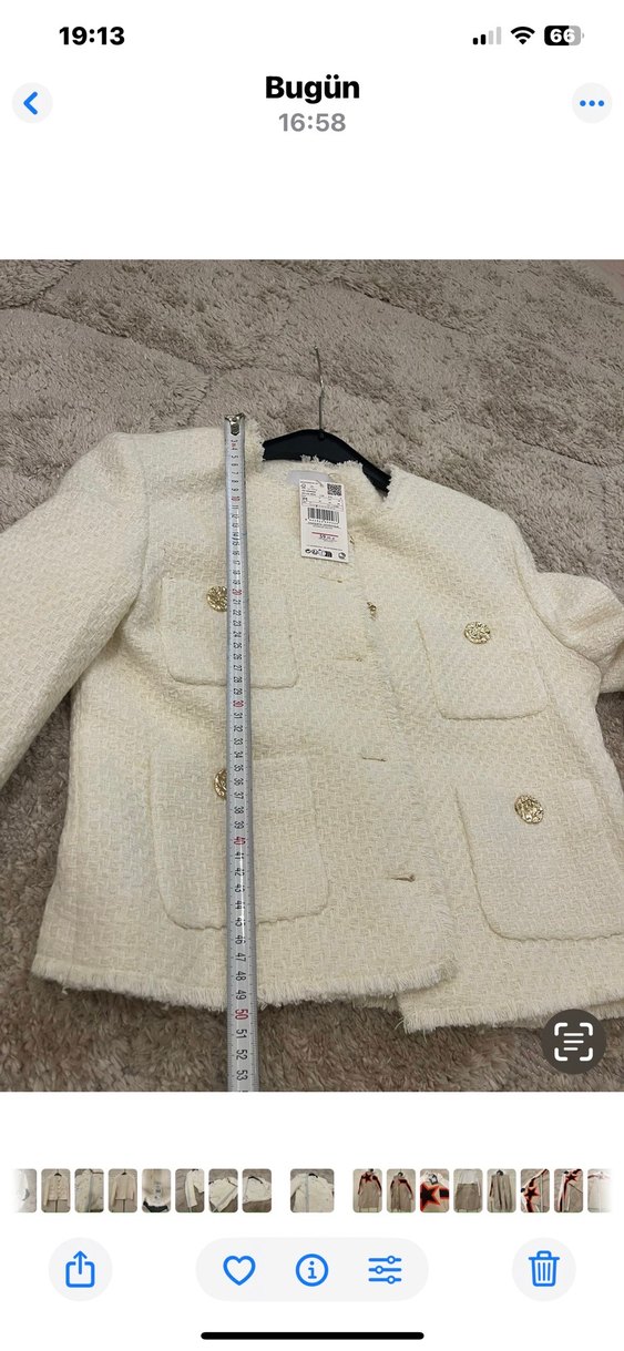 Düğmeli Beyaz Midi Kadın Ceket - Görsel 5