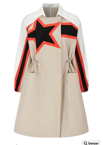 Kadın Beyaz Baskılı Uzun Trençkot - Görsel 4