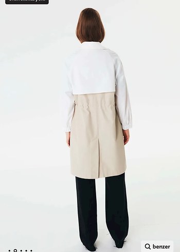 Kadın Beyaz Baskılı Uzun Trençkot - Görsel 3