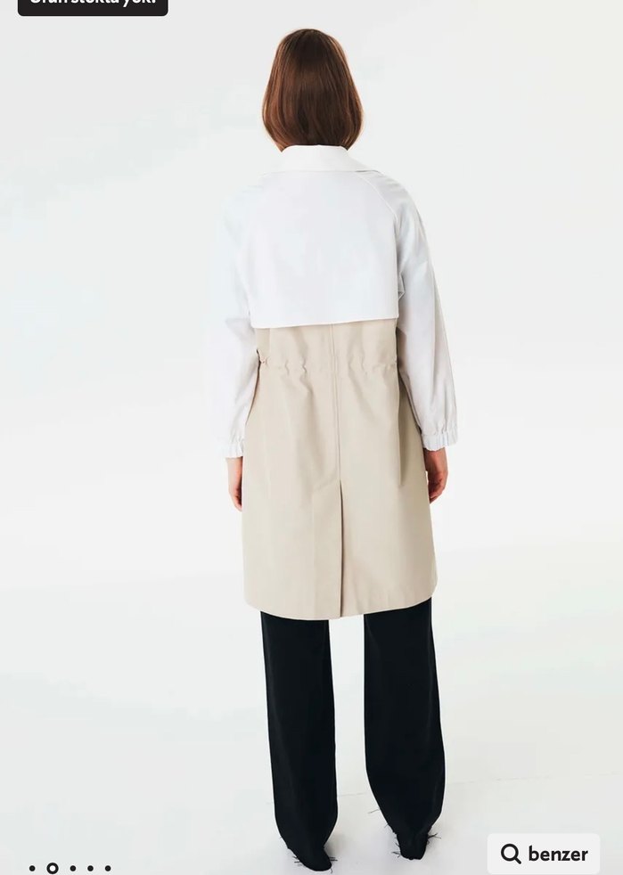 Kadın Beyaz Baskılı Uzun Trençkot - Görsel 3