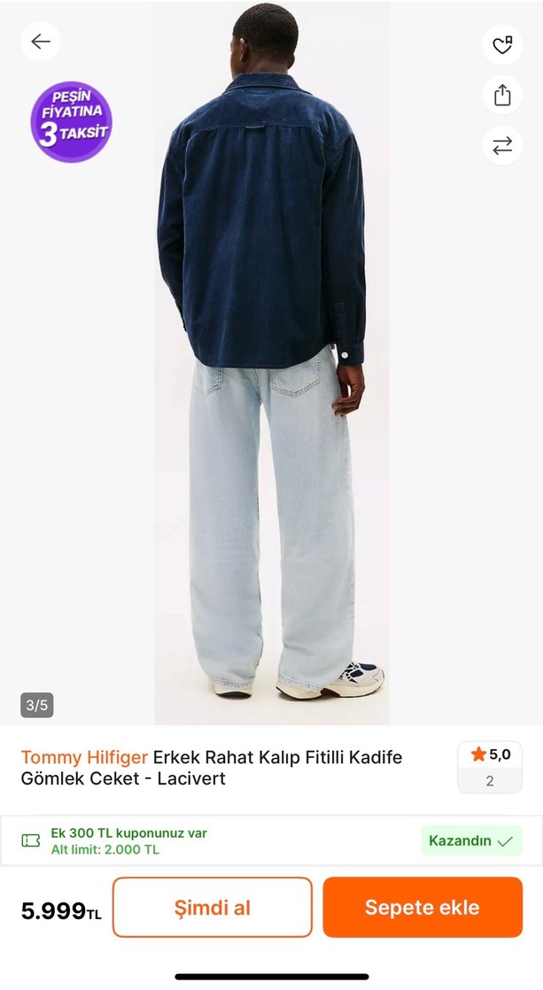 Tommy Hilfiger Erkek Lacivert Fitilli Kadife Gömlek Ceket - Görsel 2