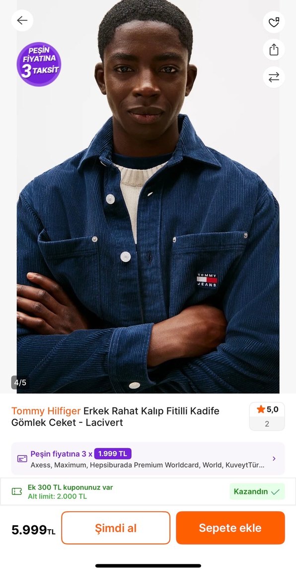 Tommy Hilfiger Erkek Lacivert Fitilli Kadife Gömlek Ceket - Görsel 3