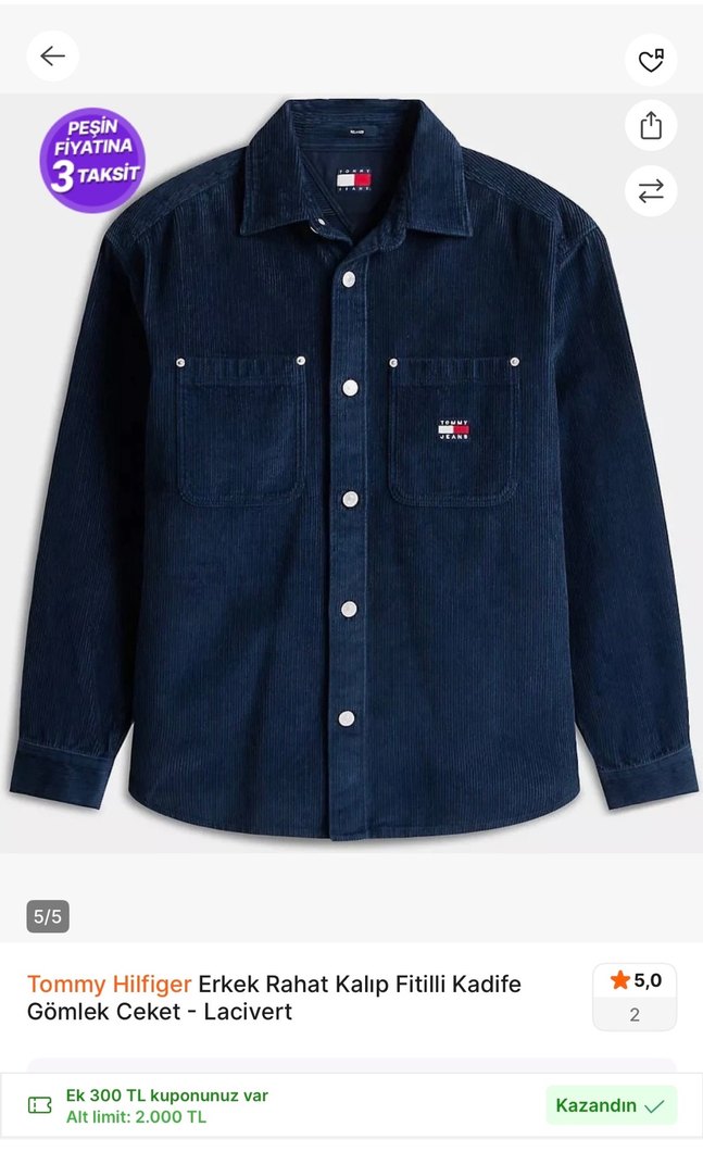 Tommy Hilfiger Erkek Lacivert Fitilli Kadife Gömlek Ceket - Görsel 4