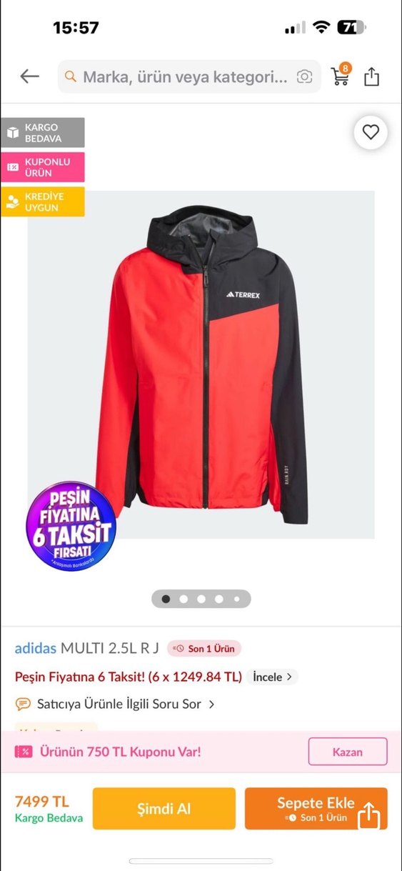 adidas Erkek Kırmızı Fermuarlı Ceket - Görsel 2