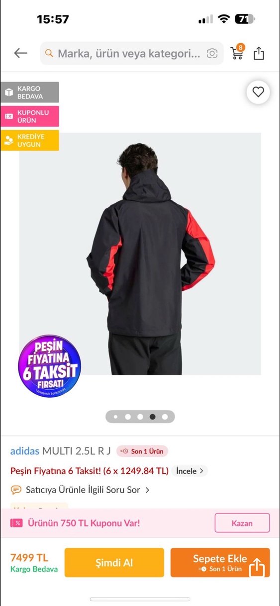 adidas Erkek Kırmızı Fermuarlı Ceket - Görsel 3