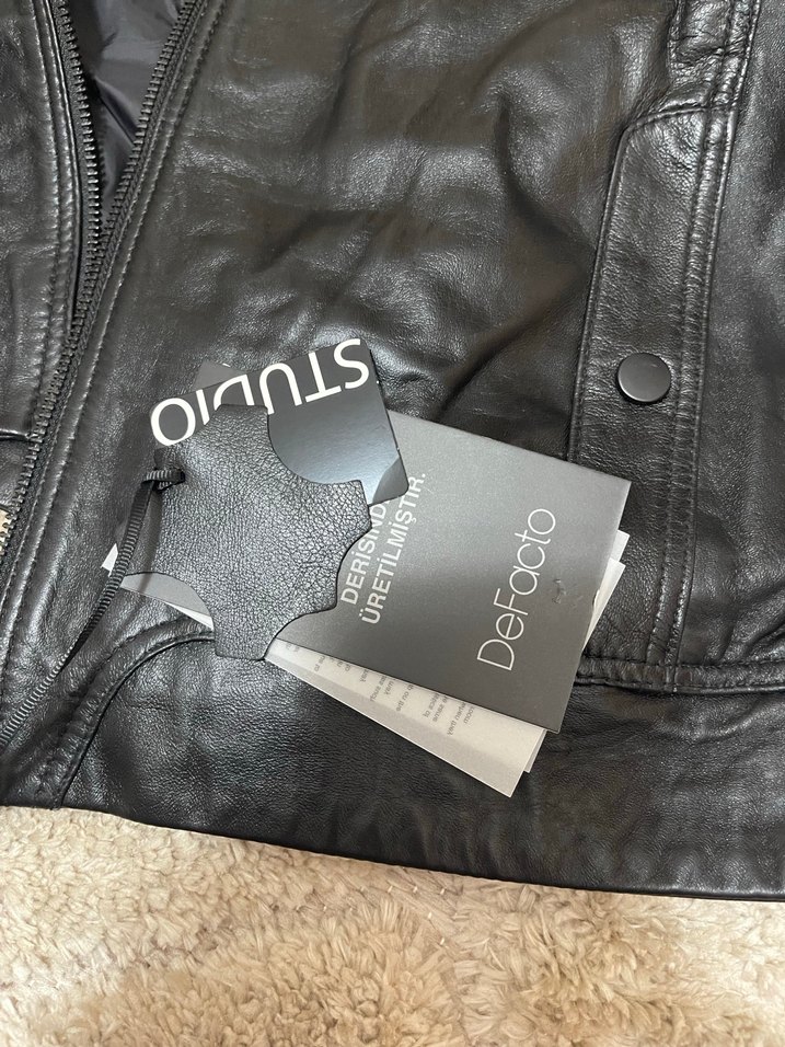 Siyah Deri Biker Ceket - Görsel 5