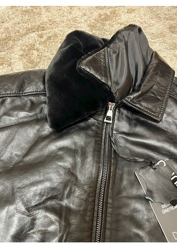 Siyah Kürklü Deri Biker Ceket - Görsel 8