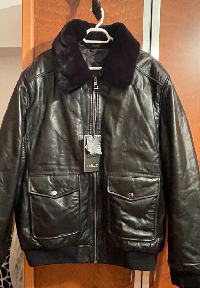 Siyah Kürklü Deri Biker Ceket - Görsel 2