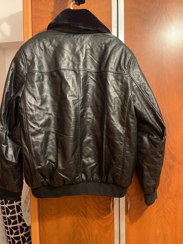 Siyah Kürklü Deri Biker Ceket - Görsel 3