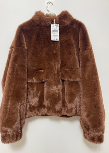 Kahverengi Suni Kürk Kadın Mont - Görsel 6