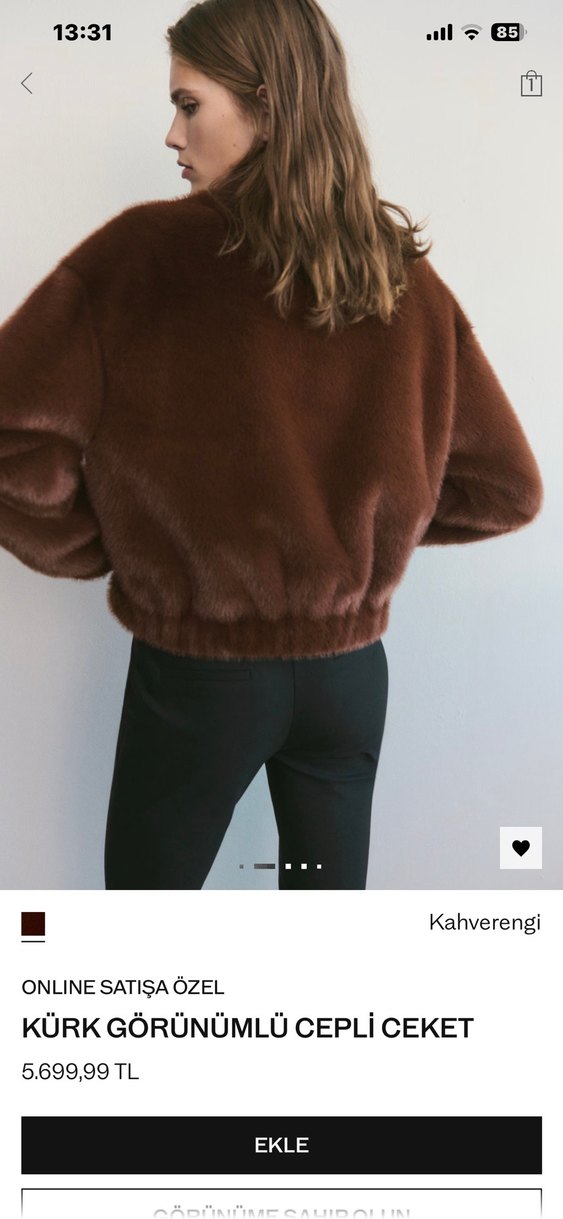 Kahverengi Suni Kürk Kadın Mont - Görsel 2