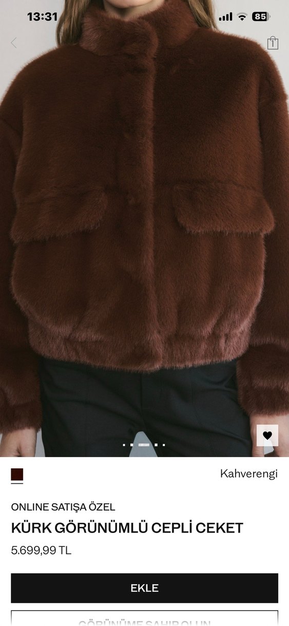Kahverengi Suni Kürk Kadın Mont - Görsel 4
