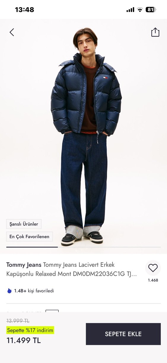 Tommy Jeans Lacivert Erkek Kapüşonlu Relaxed Mont - Görsel 2