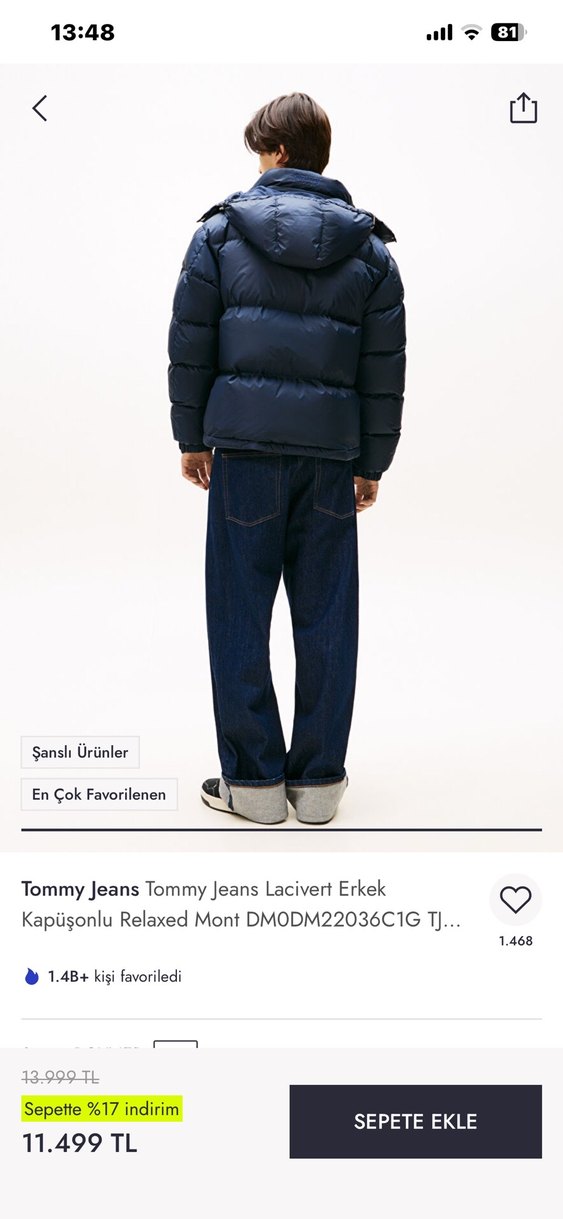 Tommy Jeans Lacivert Erkek Kapüşonlu Relaxed Mont - Görsel 3