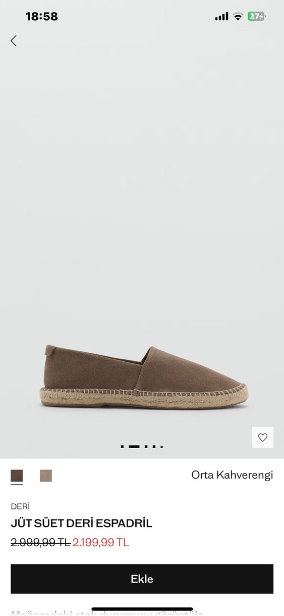 Bej Süet Dolgu Topuklu Kadın Espadril 43 numara - Görsel 2