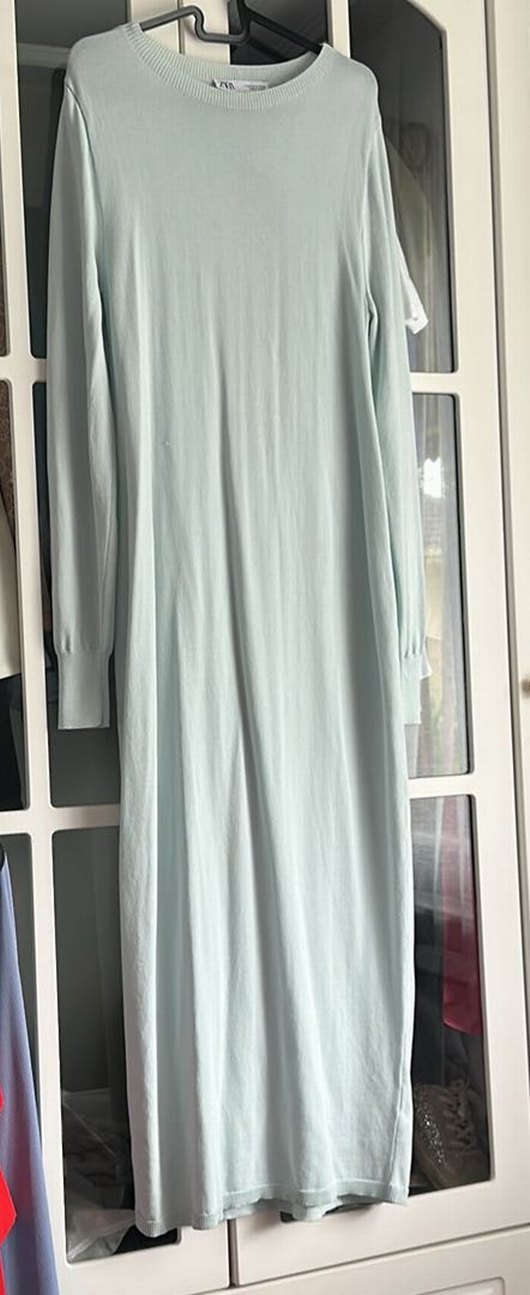 Gri mavi Pastel Uzun Kollu triko Elbise sırt detaylı - Görsel 2