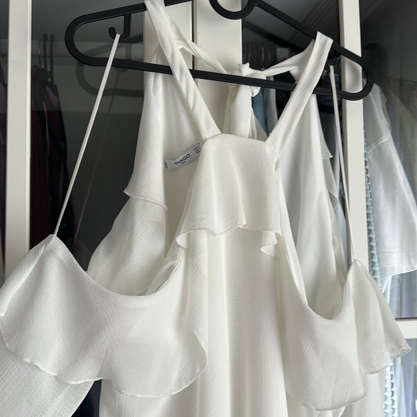 Beyaz Drapeli Askılı prenses bol Bluz - Görsel 4