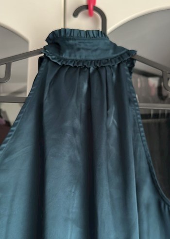 Kadın petrol yeşil Yüksek bağlama fiyonk Yakalı bluz - Görsel 5