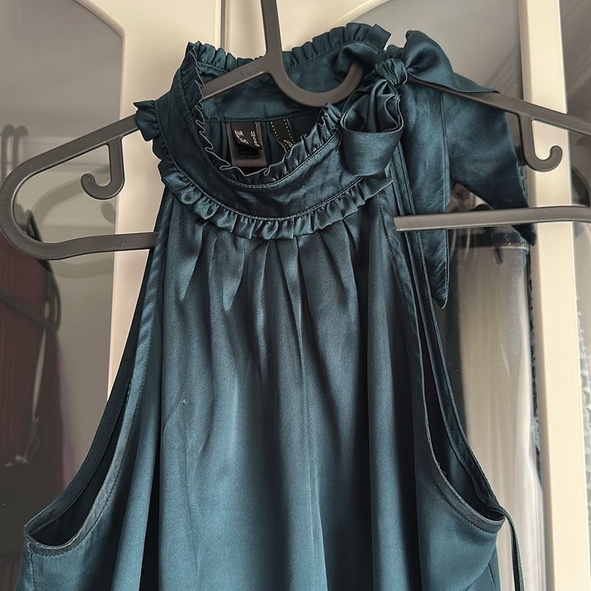 Kadın petrol yeşil Yüksek bağlama fiyonk Yakalı bluz - Görsel 2