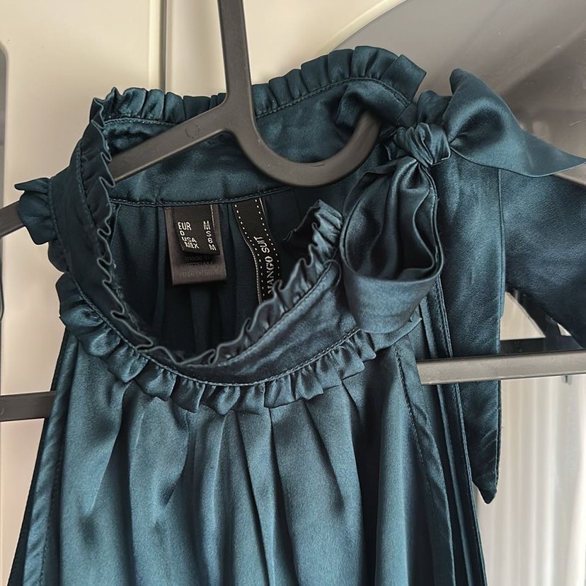 Kadın petrol yeşil Yüksek bağlama fiyonk Yakalı bluz - Görsel 3